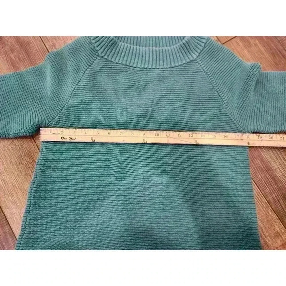 TALBOTS Womens GREEN Ribbed  Sweater Large 100% Cotton 3/4 Sleeve - Picture 5 of 6